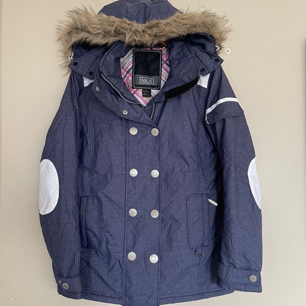 Nils Vintage Retro Y2K Faux Fur Women's Ski Snowboard Jacket Winter Blue